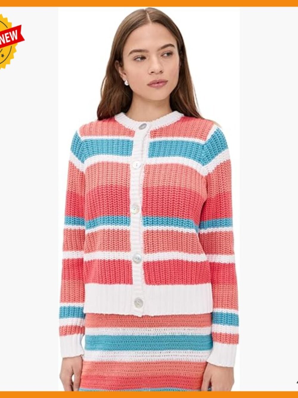 Mid-Weight Chunky Knit Cardigan with Stretch, Stripe Pattern